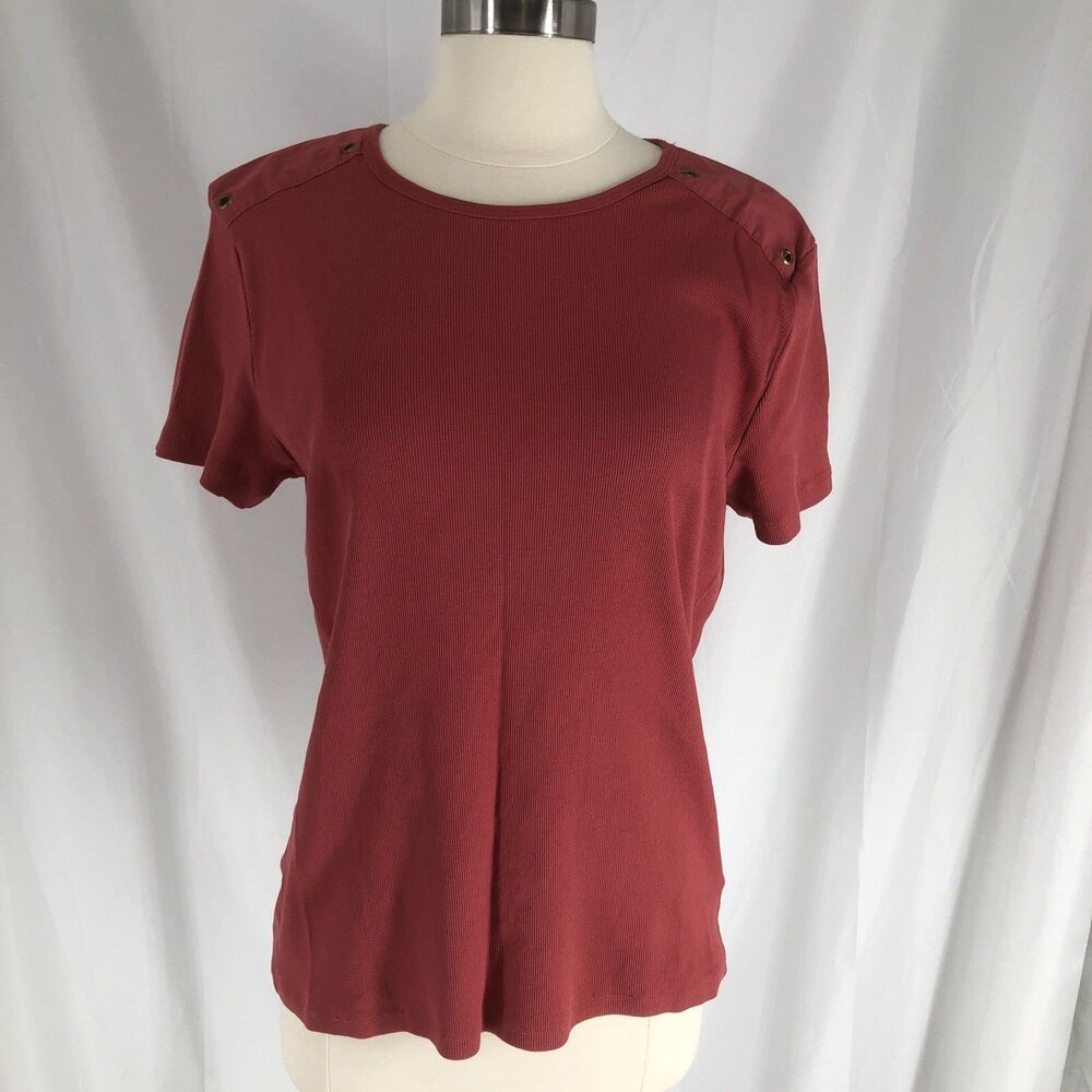 Lauren Ralph Lauren T Shirt Womens Coral Ribbed Knit Medium